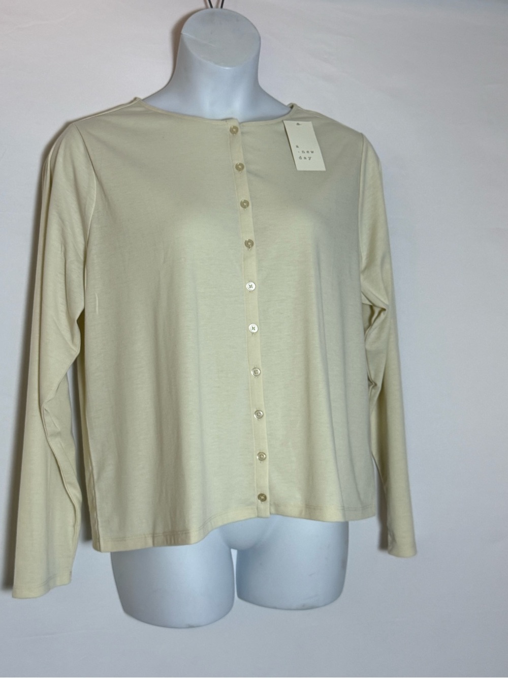 a new day Cream Button-Front Long Sleeve Top